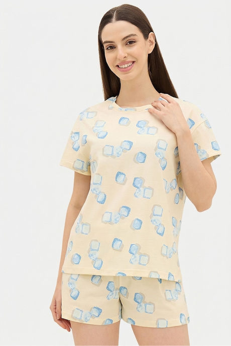 Sweet Dreams Geometric Printed Short Set - Light Yellow — image 6